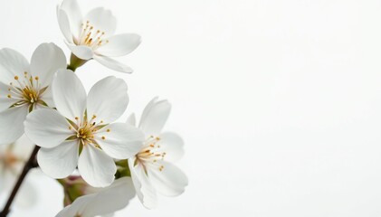 Fototapeta premium Delicate white blossoms against pure white backdrop, calm, delicate
