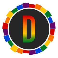 Modern capital Gradient Letter D Design with Multicolor Geometric Ring , Enclosed in a Black Frame