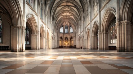 Obraz premium Wide Angle View of Cathedral Interior with Elegant Architectural Features