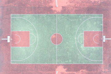 Aerial View of Empty Outdoor Basketball Court