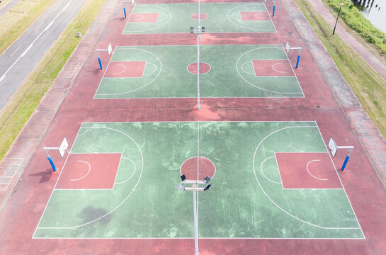 Aerial View of Three Outdoor Basketball Courts