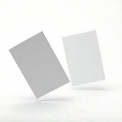 Two A4 flyers mockup floating at different angles in a white studio setup, perfect for showcasing front and back designs