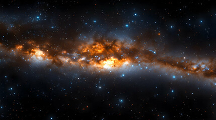 Fototapeta premium A cosmic river of vibrant orange and blue hues flows through a dark star-studded expanse Intense light emanates from