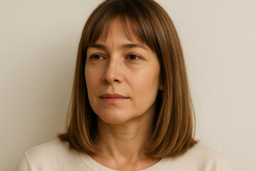 Obraz premium Calm woman with light brown hair contemplating in minimalist setting