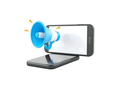 Mobile Phone with Megaphone Announcing News and Updates on a transparent background - Powered by Adobe