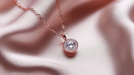 Fototapeta premium Delicate rose gold necklace with a round brilliant-cut pendant