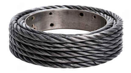 Coiled Steel Wire Rope with Metal Ring isolated on transparent background