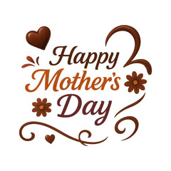 Elegant Happy Mother’s Day Chocolate-Themed Typography Design with Floral Accents, Heart Icons, and Swirling Decorative Elements on Dark Background for Sweet and Warm Holiday Greetings