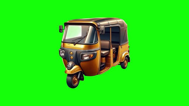 Auto rickshaw green screen animation motion graphic in 4K high resolution.