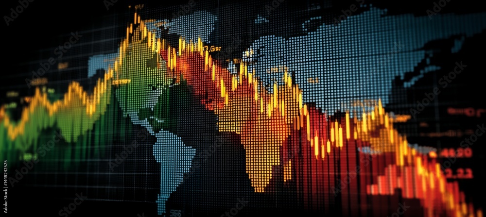 Poster stock market crash crisis chart with world map. finance statistic value trade data. bankruptcy inves
