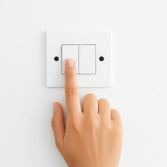 hand with light switch. the index finger pressing the switch button