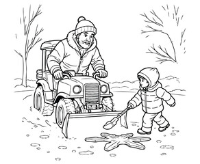 Snowplow Driver Dad Coloring Page
