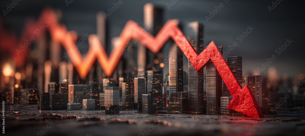 Poster stock market crash crisis chart with city background. finance statistic value trade data. bankruptcy
