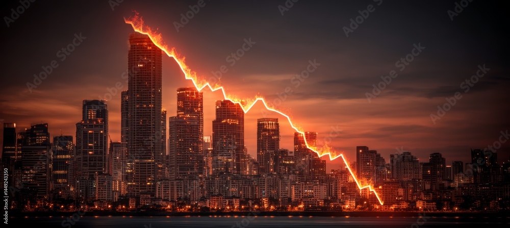 Poster red crash chart downtrend. finance statistic value trade data. bankruptcy investment recession. gene