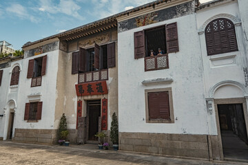 Exterior details of Mandarin's historical chinese house in Macau city