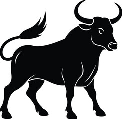 silhouette of a bull in charging stance on white