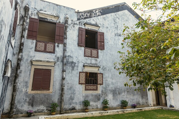 Exterior details of Mandarin's historical chinese house in Macau city