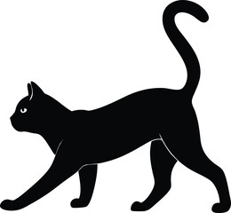 silhouette of a cat stretching on white background