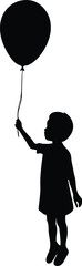 silhouette of a child holding balloon on white 
