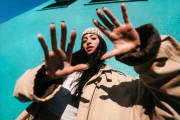 Colorful portrait of Gen Z young woman