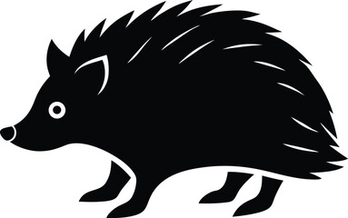 silhouette of a hedgehog walking on white background.eps