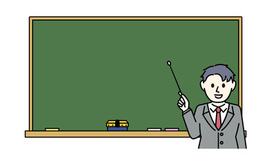 黒板で説明する男性のイラスト
