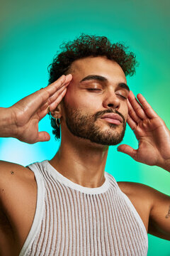 Ethnic man with closed eyes