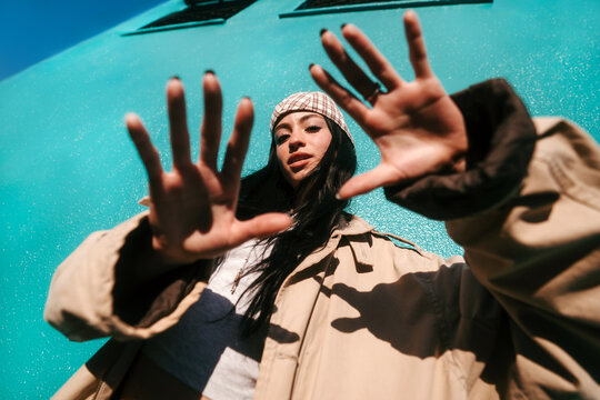 Colorful portrait of Gen Z young woman