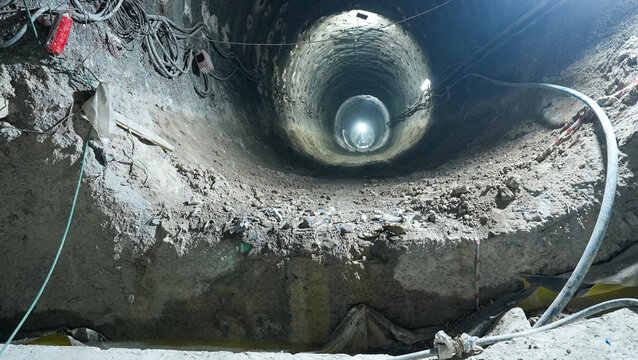 Underground Tunnel Excavation with Equipment in Progress