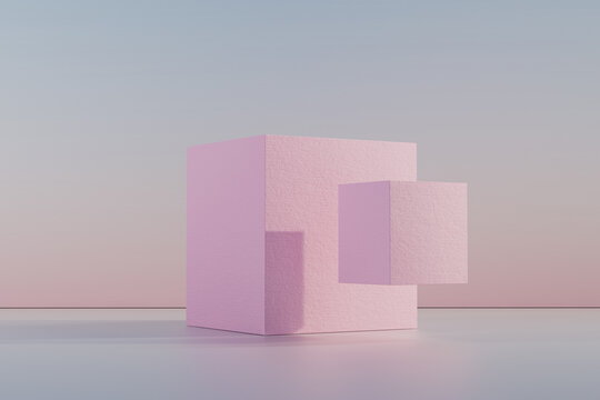 Explore surreal minimalist space with floating cubes