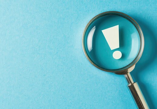 Magnifying glass, exclamation mark