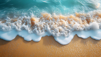 Obraz premium Ocean waves gently lapping on a sandy shore creating a tranquil beach scene Foamy white crests contrast with the gold