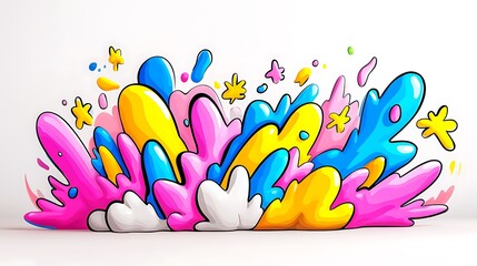 Vibrant Pink Yellow Blue Abstract Digital Paint Explosion