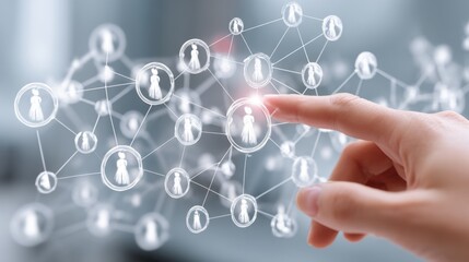 Hand Interacting with Digital Network of People Icons