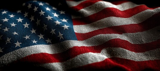 Wavy America flag. 4th of July or America independence day. Generative AI technology.	
