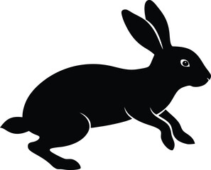 silhouette of a rabbit hopping on white background.eps