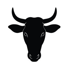 Cow Head Silhouette with Curved Horns