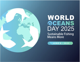 Happy World Ocean Day 2025 theme : Sustainable fishing Means More. Sustainable fishing icon. Perfect for World Ocean Day 2025 campaign poster. 
