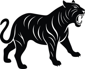 silhouette of a tiger mid roar on white background 