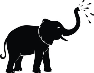 silhouette of an elephant spraying water on white