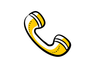 Retro-Style Vector Illustration of a Yellow Telephone Handset with Black and White Accents - Vintage Communication Concept