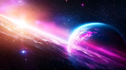 Vibrant Planet with Active Volcano in a Cosmic Nebula