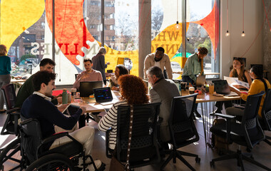 Diverse team collaborating in a contemporary workspace