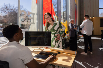 Collaborative modern office with diverse professionals engaged