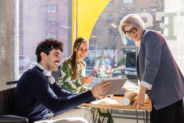 Collaborative creative meeting with a diverse team in a modern office