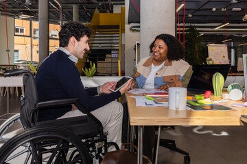 Diverse collaboration in modern office space