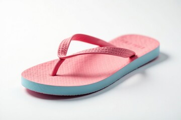 Close-up view of a single flip-flop against a stark white backdrop, object, detail
