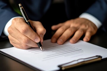 focused businessman reviewing and signing digital agreement on device