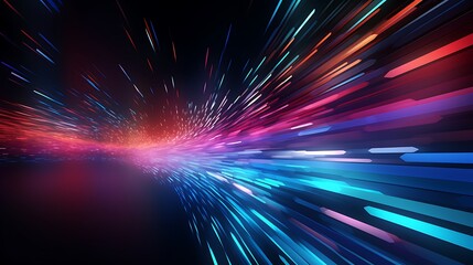Abstract Sparkle Rays of Light, Blue, Red and White Bursting On Dark Background