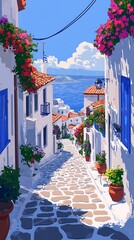 street in oia santorini greece